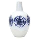 11" White And Blue Ceramic Round Urn