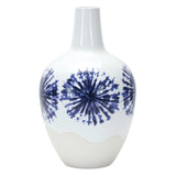 11" White And Blue Geometric Medallion Ceramic Urn Vase