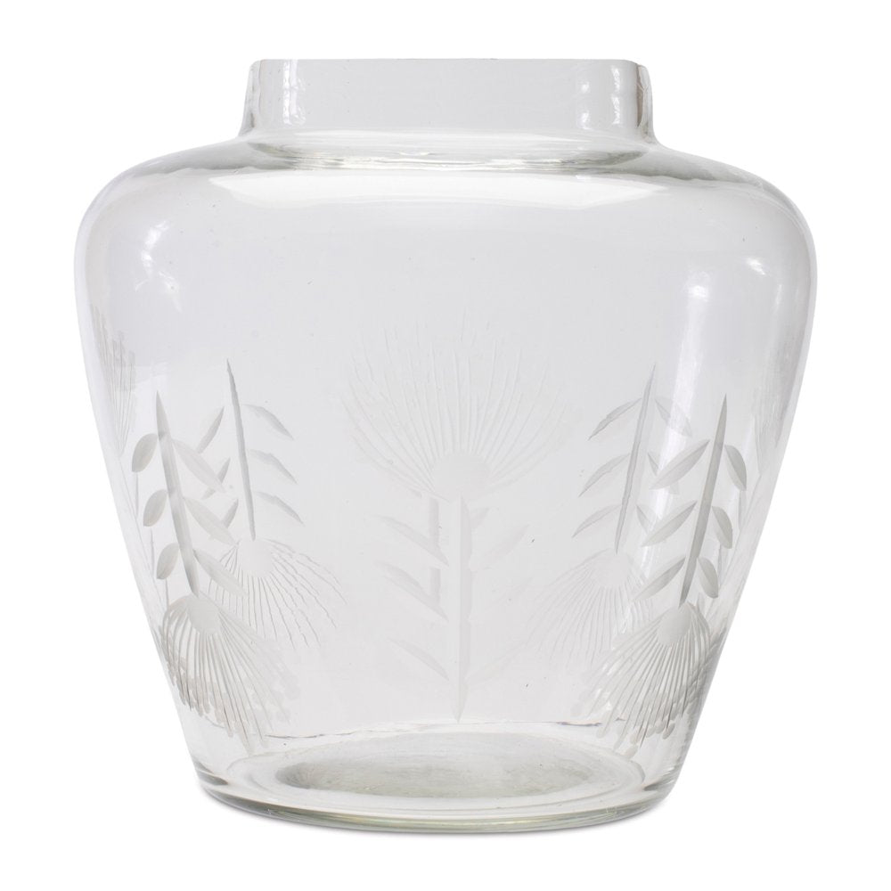 7" Clear Leaf Glass Urn Table Vase