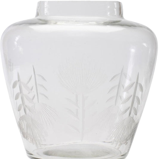 7" Clear Etched Leaf Glass Urn Table Vase