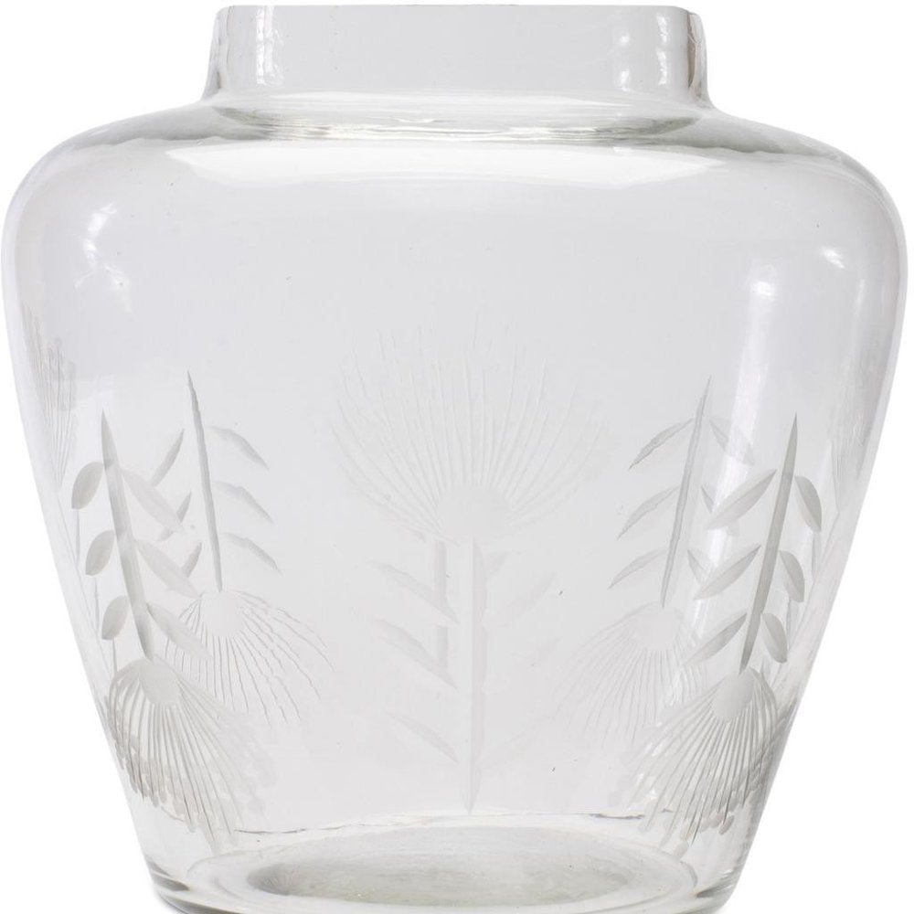 7" Clear Leaf Glass Urn Table Vase