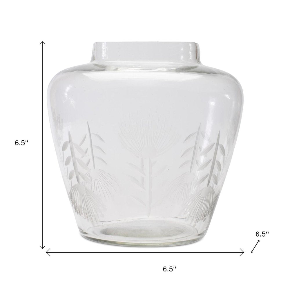 7" Clear Leaf Glass Urn Table Vase