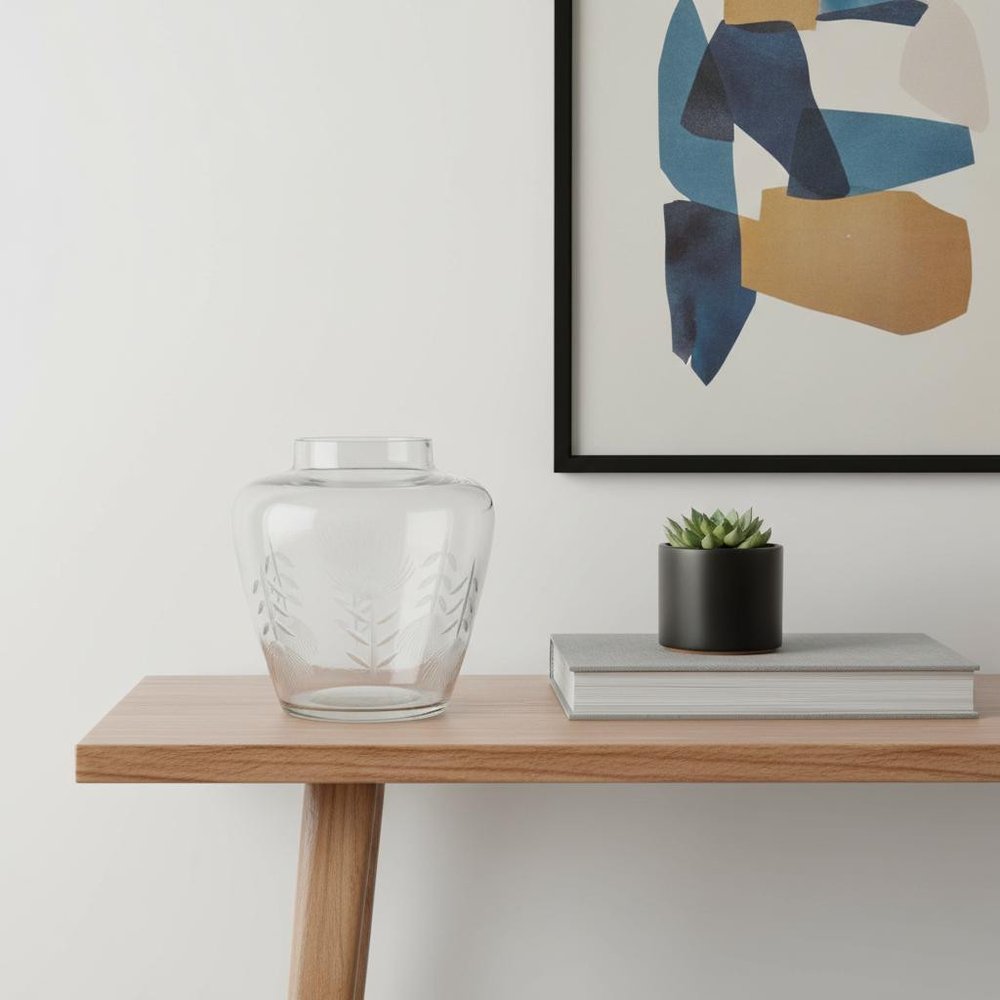 7" Clear Leaf Glass Urn Table Vase