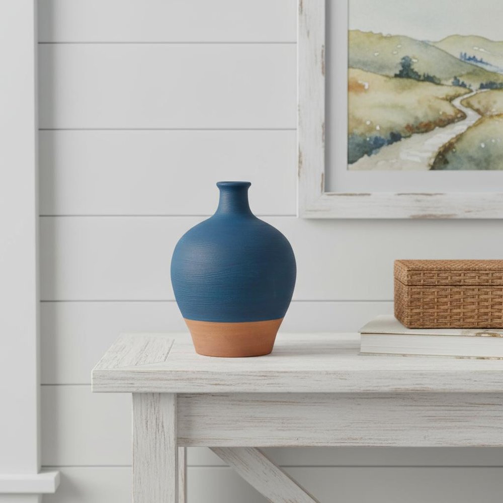 9" Blue Round Ceramic Urn