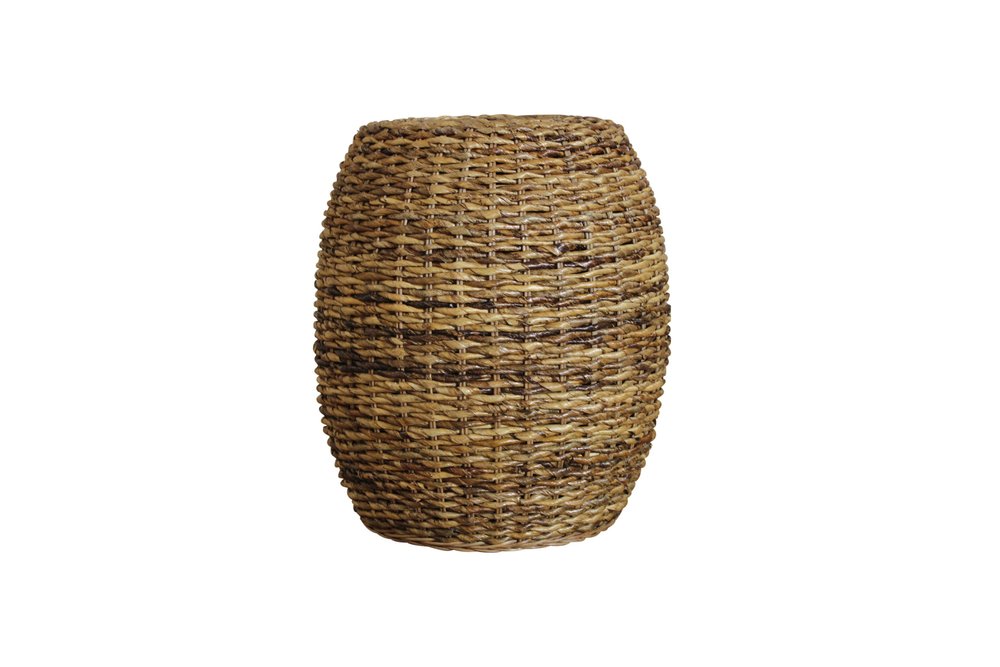 20" Natural Rattan Round Drum End Table