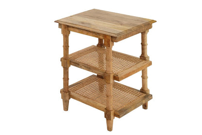 24" Natural Solid Wood End Table With Two Shelves