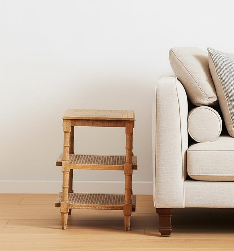 24" Natural Solid Wood End Table With Two Shelves