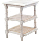 24" Antiqued White Solid Wood End Table With Two Shelves