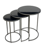 Set of Three Black and Gray Marble and Iron Round Frame Nested Tables