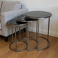 Set of Three Black and Gray Marble and Iron Round Frame Nested Tables