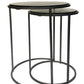 Set of Two Clear and Gunmetal Glass and Iron Round Frame Nested Tables