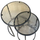 Set of Two Clear and Gunmetal Glass and Iron Round Frame Nested Tables