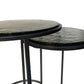 Set of Two Clear and Gunmetal Glass and Iron Round Frame Nested Tables
