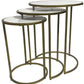 Set of Three White and Antiqued Gold Marble and Iron Round Frame Nested Tables