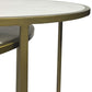 Set of Three White and Antiqued Gold Marble and Iron Round Frame Nested Tables