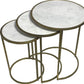 Set of Three White and Antiqued Gold Marble and Iron Round Frame Nested Tables