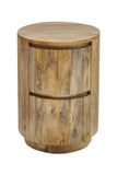 24" Natural Solid Wood Round Block End Table With Two Drawers