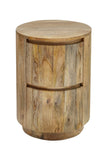 24" Natural Solid Wood Round Drum End Table With Two Drawers
