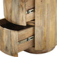 24" Natural Solid Wood Round Block End Table With Two Drawers