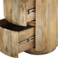 24" Natural Solid Wood Round Block End Table With Two Drawers