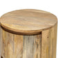 24" Natural Solid Wood Round Block End Table With Two Drawers