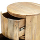24" Natural Solid Wood Round Block End Table With Two Drawers