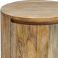 24" Natural Solid Wood Round Block End Table With Two Drawers