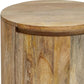 24" Natural Solid Wood Round Drum End Table With Two Drawers