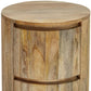 24" Natural Solid Wood Round Drum End Table With Two Drawers