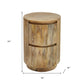 24" Natural Solid Wood Round Block End Table With Two Drawers