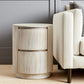 24" White Solid Wood Round Drum End Table With Two Drawers