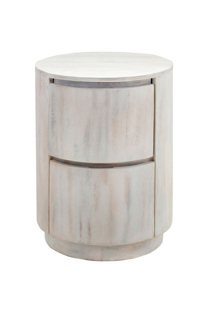 24" White Solid Wood Round Drum End Table With Two Drawers