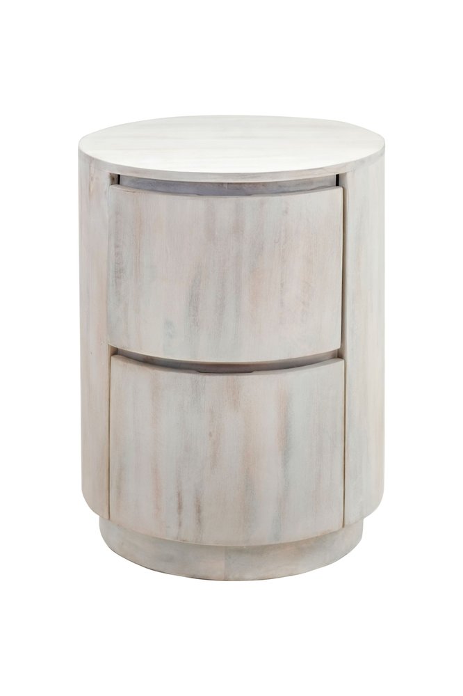 24" White Solid Wood Round Drum End Table With Two Drawers