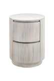 24" White Solid Wood Round Drum End Table With Two Drawers