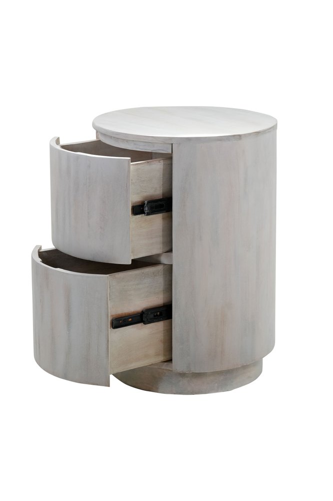 24" White Solid Wood Round Drum End Table With Two Drawers