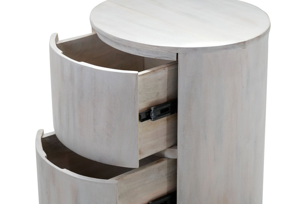 24" White Solid Wood Round Drum End Table With Two Drawers