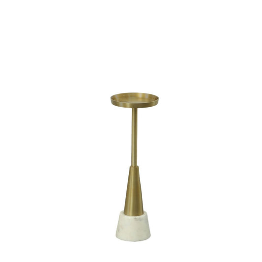 24" Gold and White Metal Round Pedestal End Table