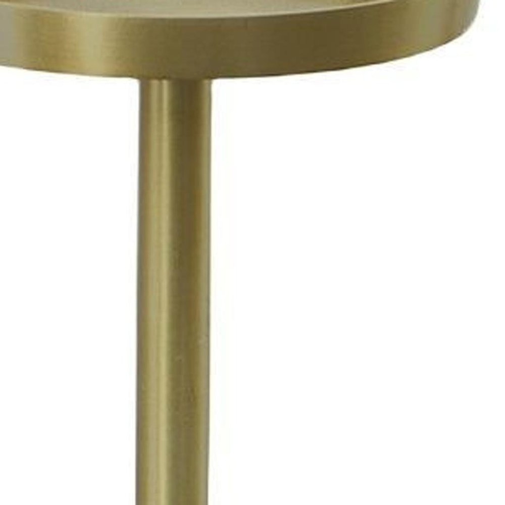 24" Gold and White Metal Round Pedestal End Table