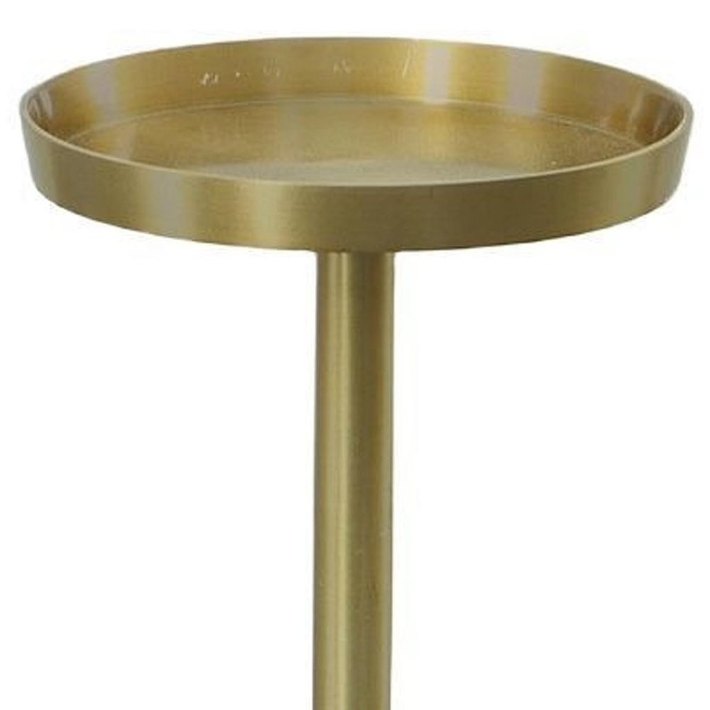 24" Gold and White Metal Round Pedestal End Table