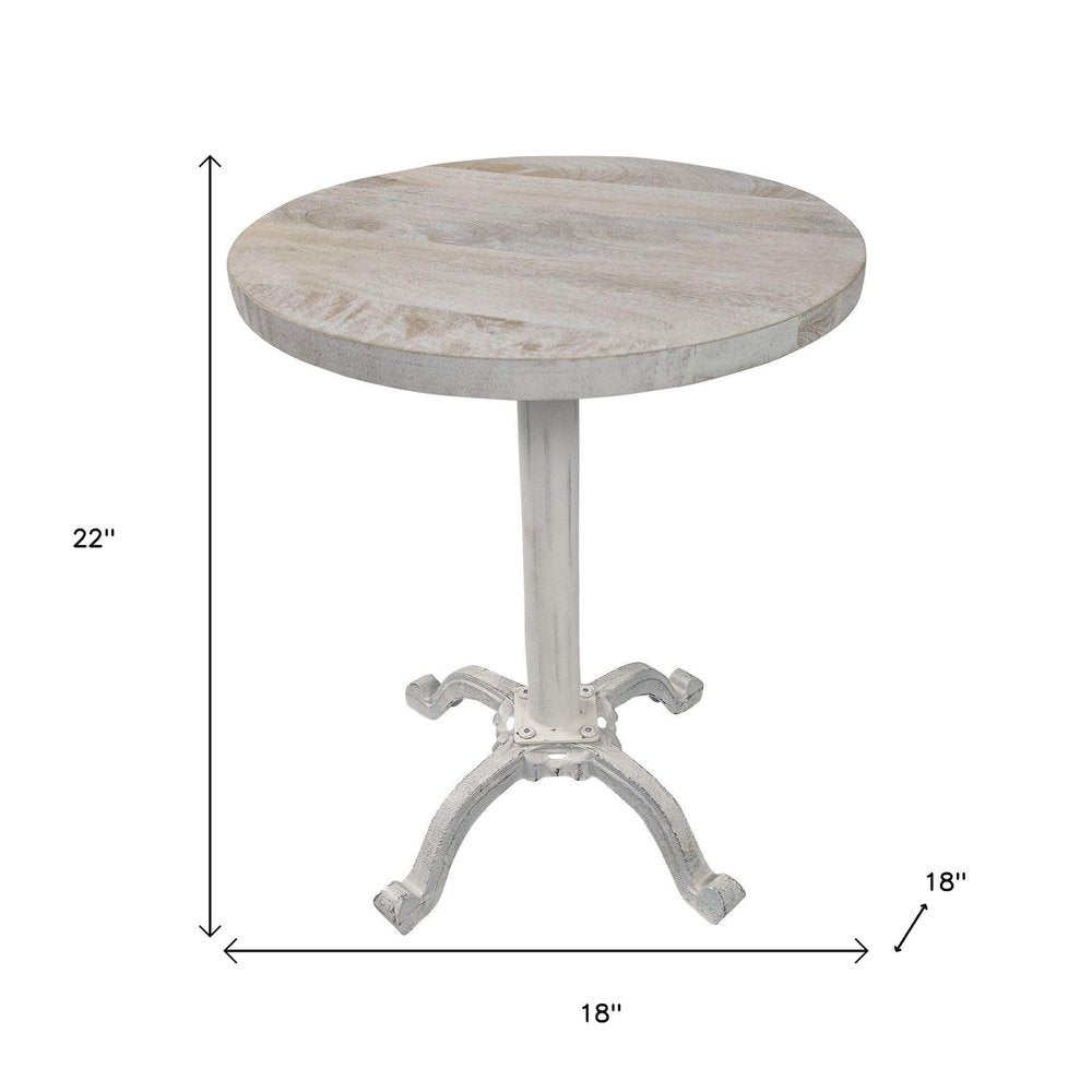 22" White Solid Wood and Metal Height Adjustable Round Pedestal End Table