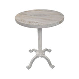22" White Solid Wood and Metal Height Adjustable Round Pedestal End Table