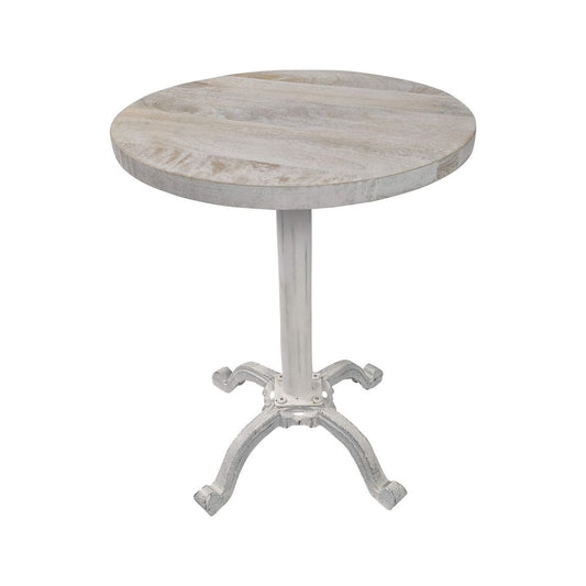 22" White Solid Wood and Metal Height Adjustable Round Pedestal End Table