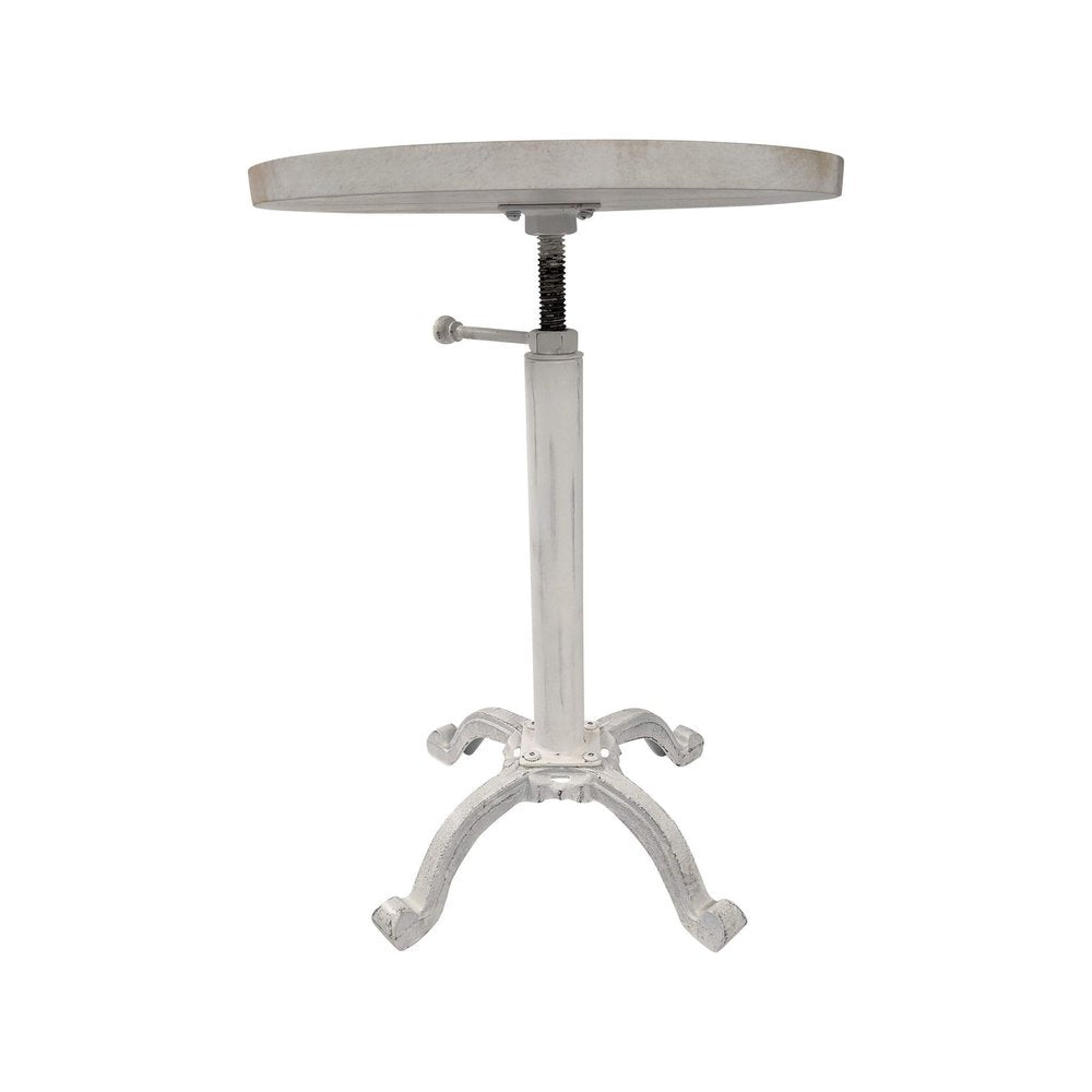 22" White Solid Wood and Metal Height Adjustable Round Pedestal End Table