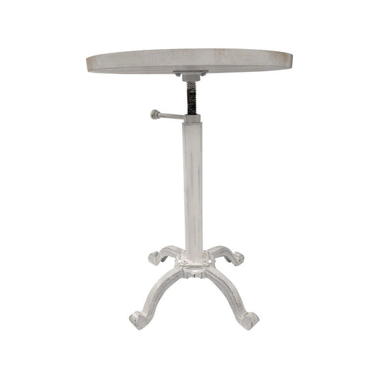 22" White Solid Wood and Metal Height Adjustable Round Pedestal End Table