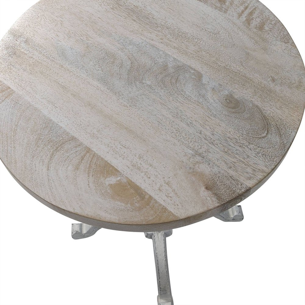 22" White Solid Wood and Metal Height Adjustable Round Pedestal End Table