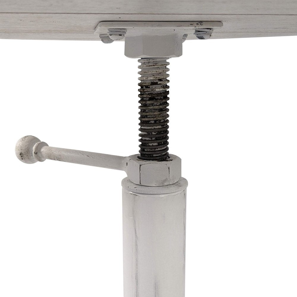 22" White Solid Wood and Metal Height Adjustable Round Pedestal End Table