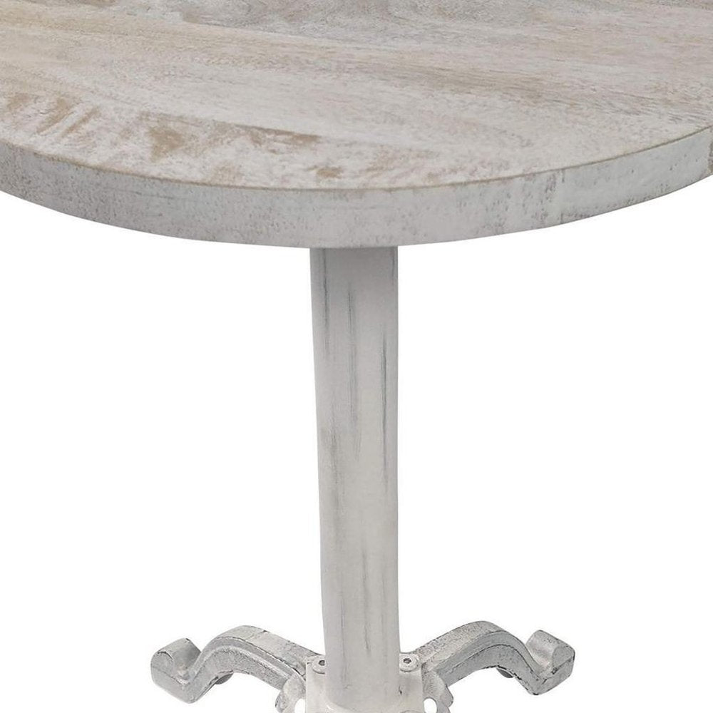 22" White Solid Wood and Metal Height Adjustable Round Pedestal End Table