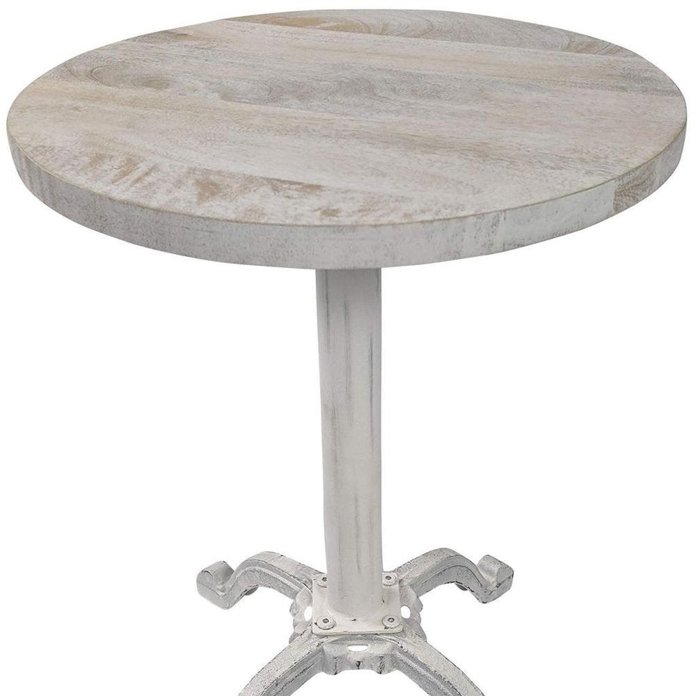 22" White Solid Wood and Metal Height Adjustable Round Pedestal End Table