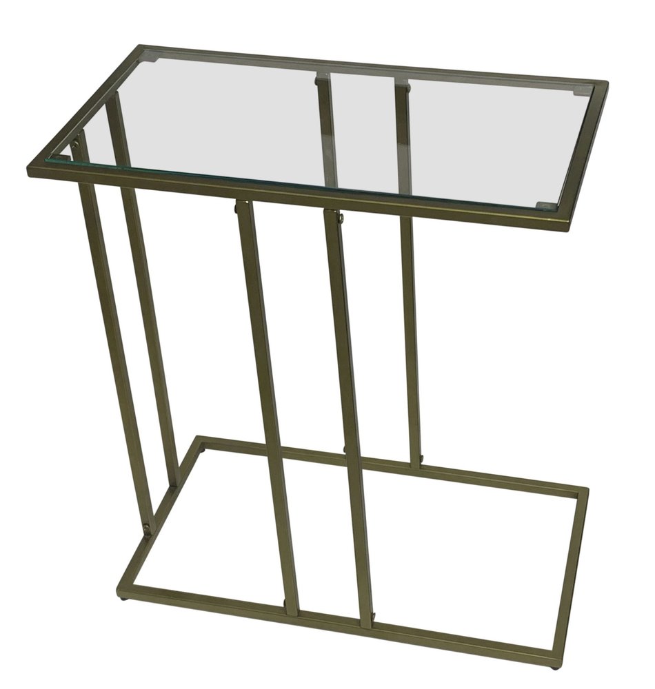 26" Clear and Antiqued Gold Glass and Iron Frame End Table