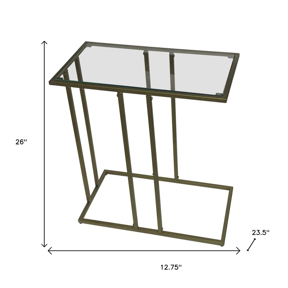26" Clear and Antiqued Gold Glass and Iron Frame End Table